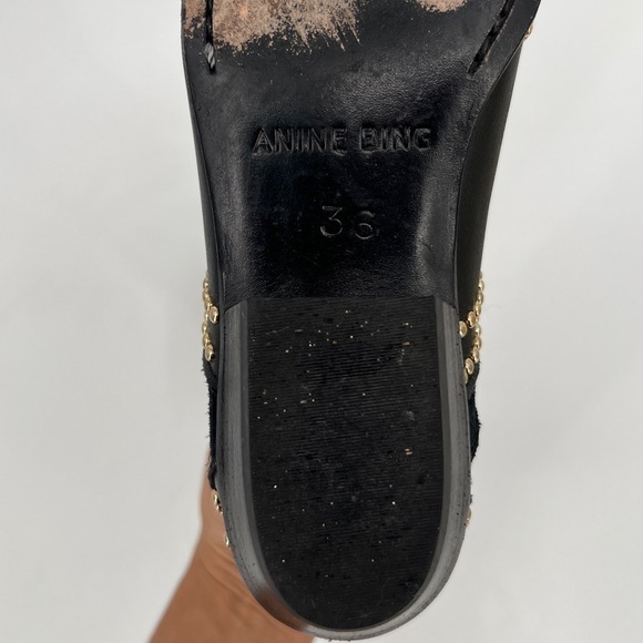 Anine Bing Boots Charlie Black Gold Studded Ankle Leather Suede Chelsea size 36 - Picture 7 of 11